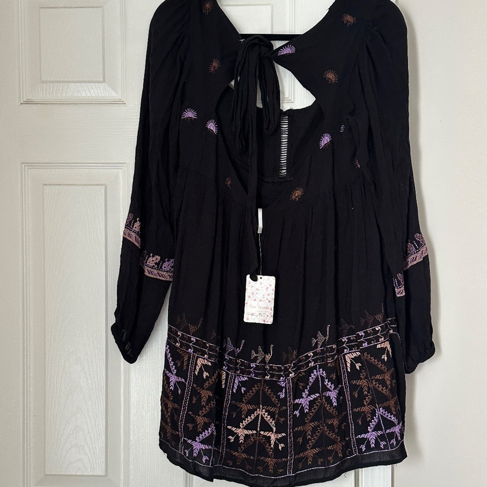 Free People Rhiannon Embroidered Mini Boho Dress Open Back Extra Small NWT - Picture 7 of 11
